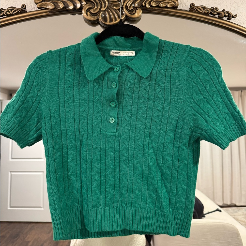 Pull&Bear Knit Cropped Polo Top